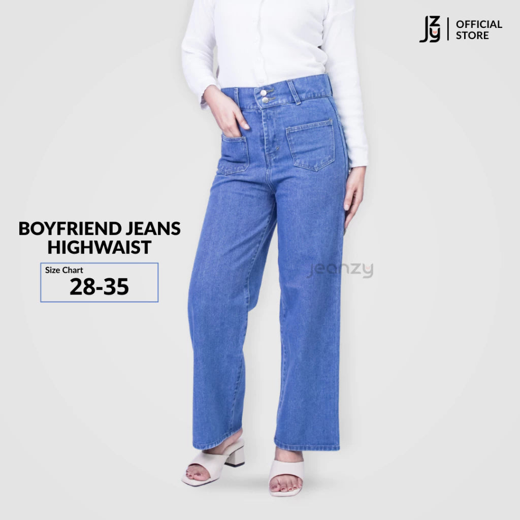 Boyfriend Jeans Wanita Highwaist - Medium Blue