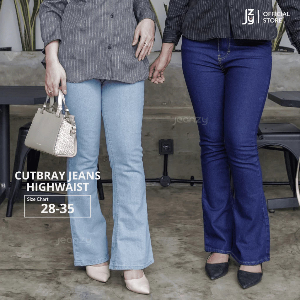 Celana Cutbray Jeans Highwaist Wanita - Dark Blue