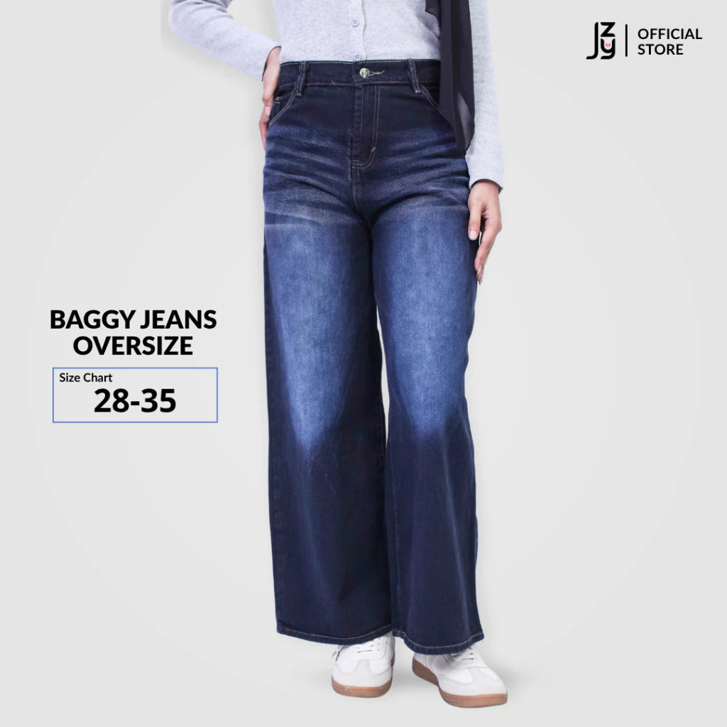 Celana Baggy Jeans Oversize Wanita - Midnight Denim