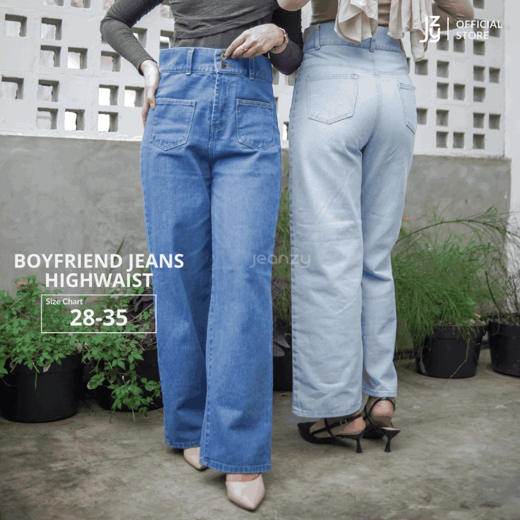 Boyfriend Jeans Wanita Highwaist - Light Blue