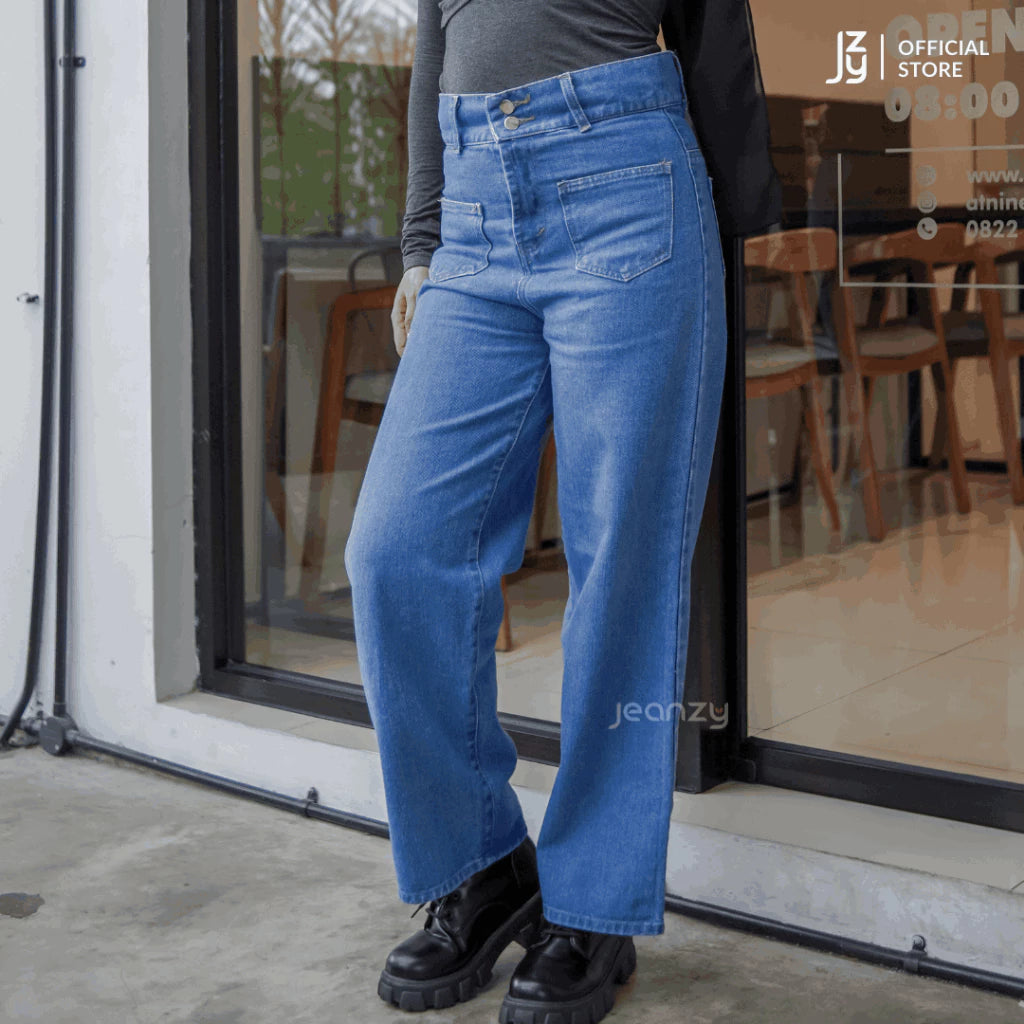 Boyfriend Jeans Wanita Highwaist - Medium Blue