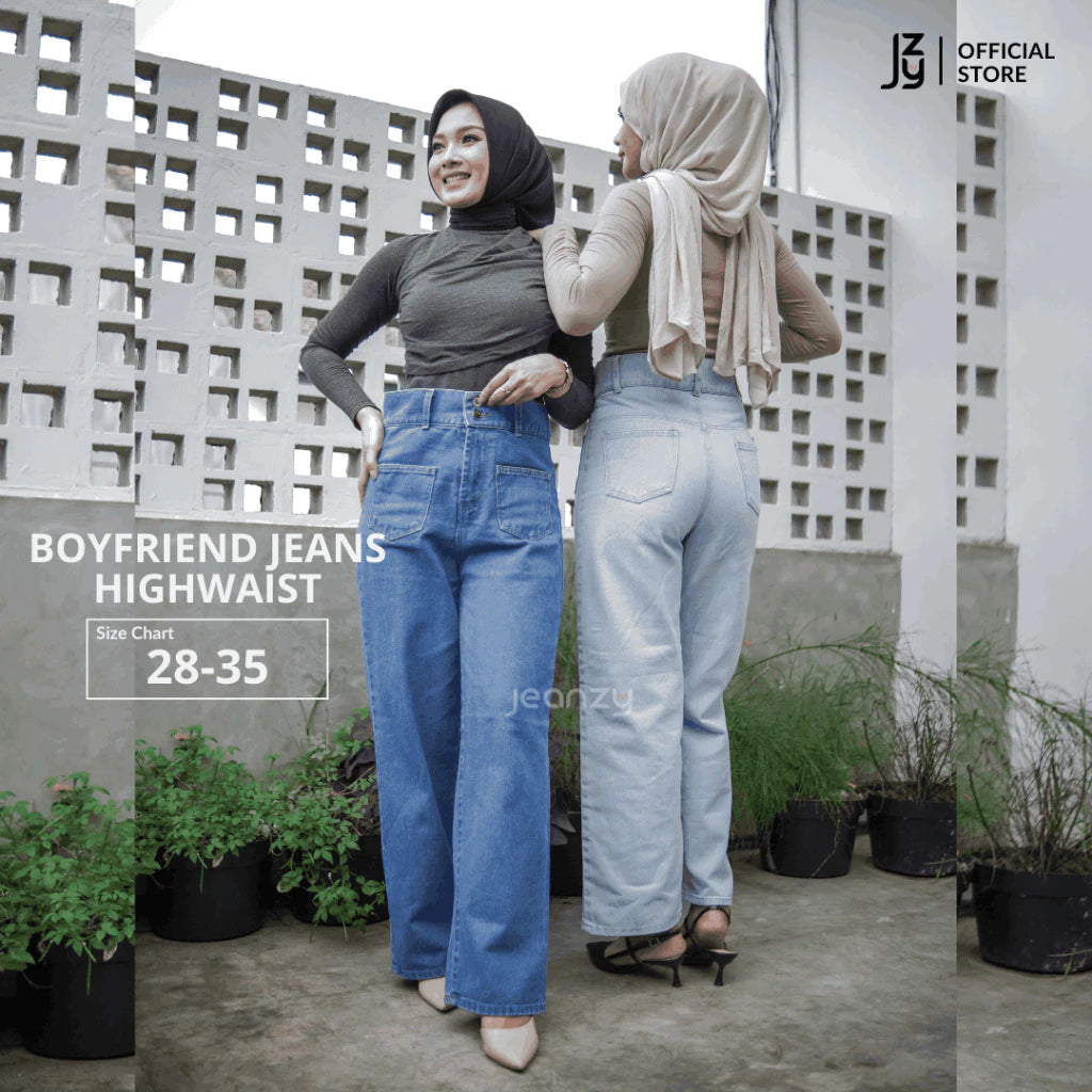 Boyfriend Jeans Wanita Highwaist - Light Blue