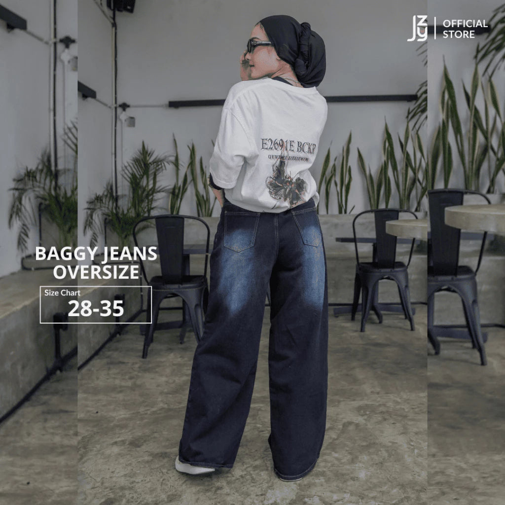Celana Baggy Jeans Oversize Wanita - Midnight Denim