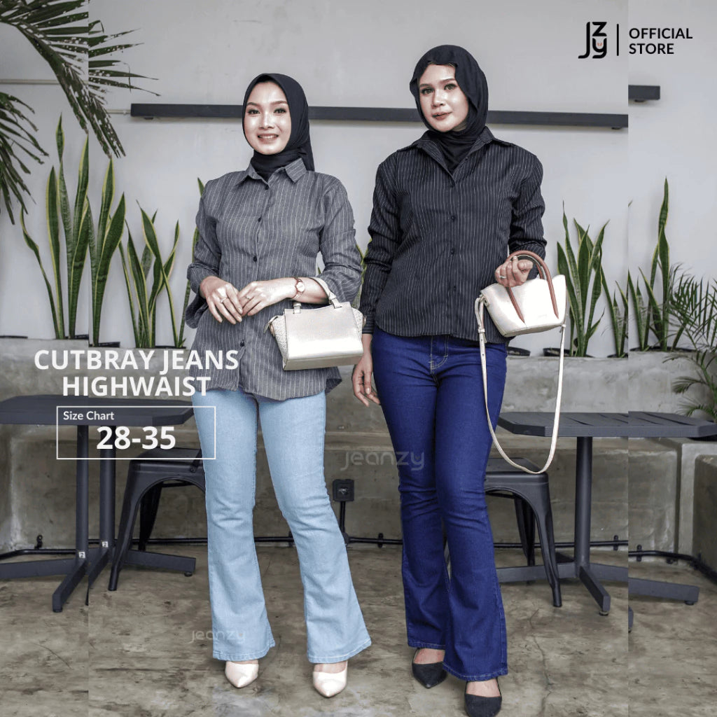 Celana Cutbray Jeans Highwaist Wanita - Dark Blue
