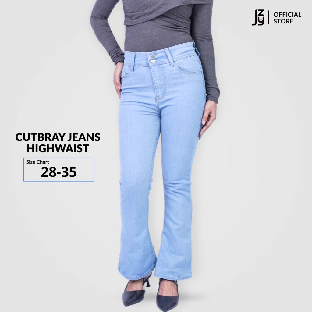 Celana Cutbray Jeans Highwaist Wanita - Light Blue
