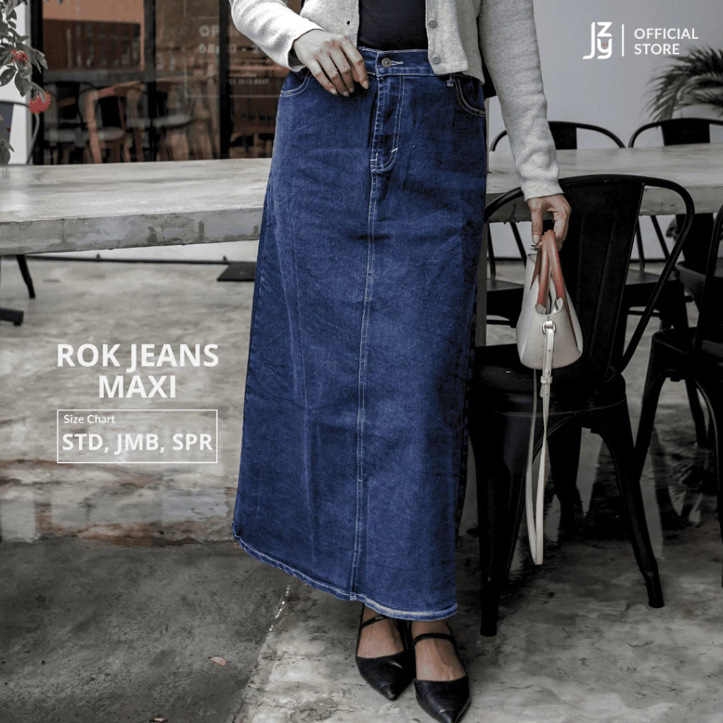 Rok Jeans Maxi Denim Stretch - Dark Blue