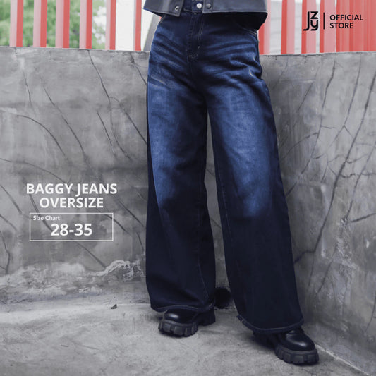 Celana Baggy Jeans Oversize Wanita - Midnight Denim