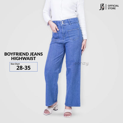Boyfriend Jeans Wanita Highwaist - Medium Blue