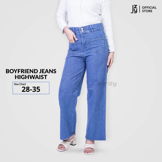 Boyfriend Jeans Wanita Highwaist - Medium Blue