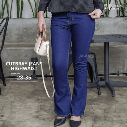 Celana Cutbray Jeans Highwaist Wanita - Dark Blue