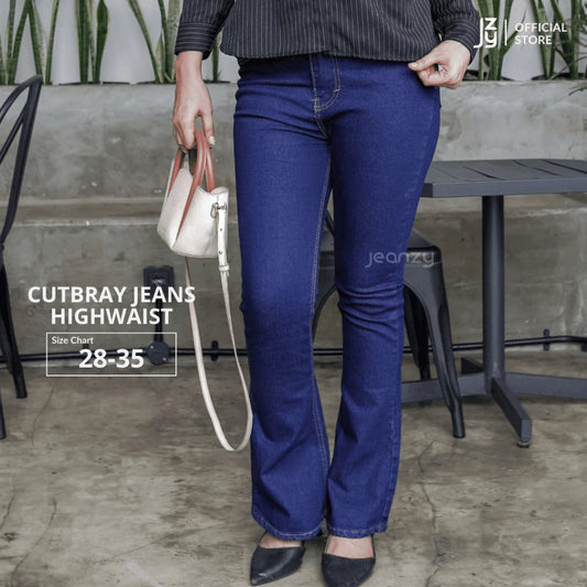 Celana Cutbray Jeans Highwaist Wanita - Dark Blue