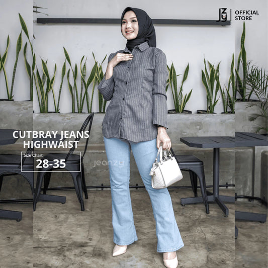 Celana Cutbray Jeans Highwaist Wanita - Light Blue
