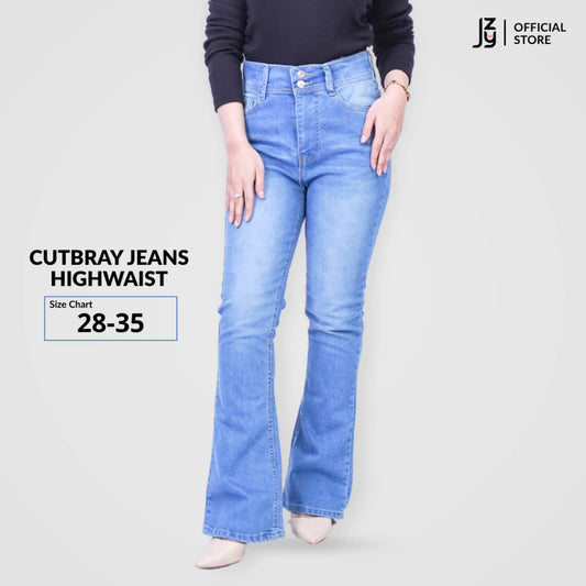 Celana Cutbray Jeans Highwaist Wanita - Medium Blue