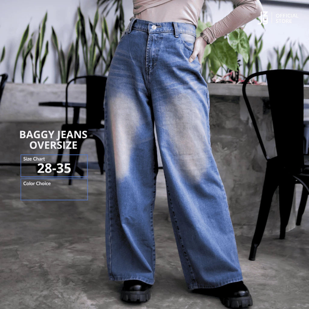 Celana Baggy Jeans Oversize Wanita - Vintage Denim