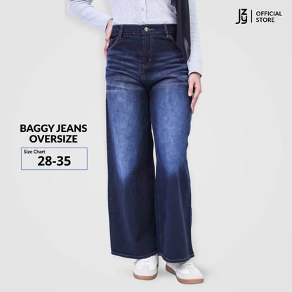 Celana Baggy Jeans Oversize Wanita - Midnight Denim
