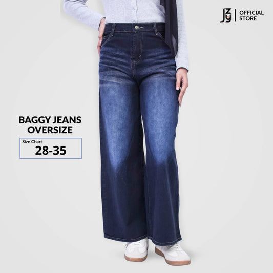 Celana Baggy Jeans Oversize Wanita - Midnight Denim